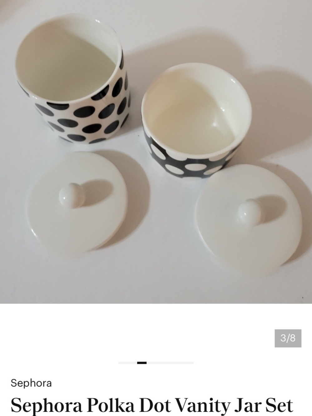 Sephora Black and White Polka Dot Vanity Jar with Lid set of 2 limited edition